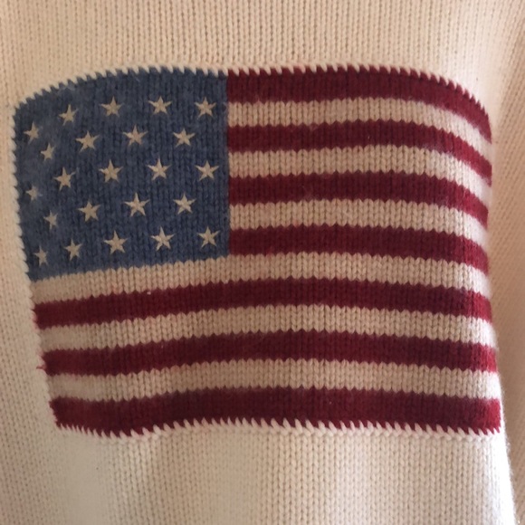 Ralph Lauren Polo 100% Cashmere Cream American Flag U S A  size Large - Picture 2 of 8